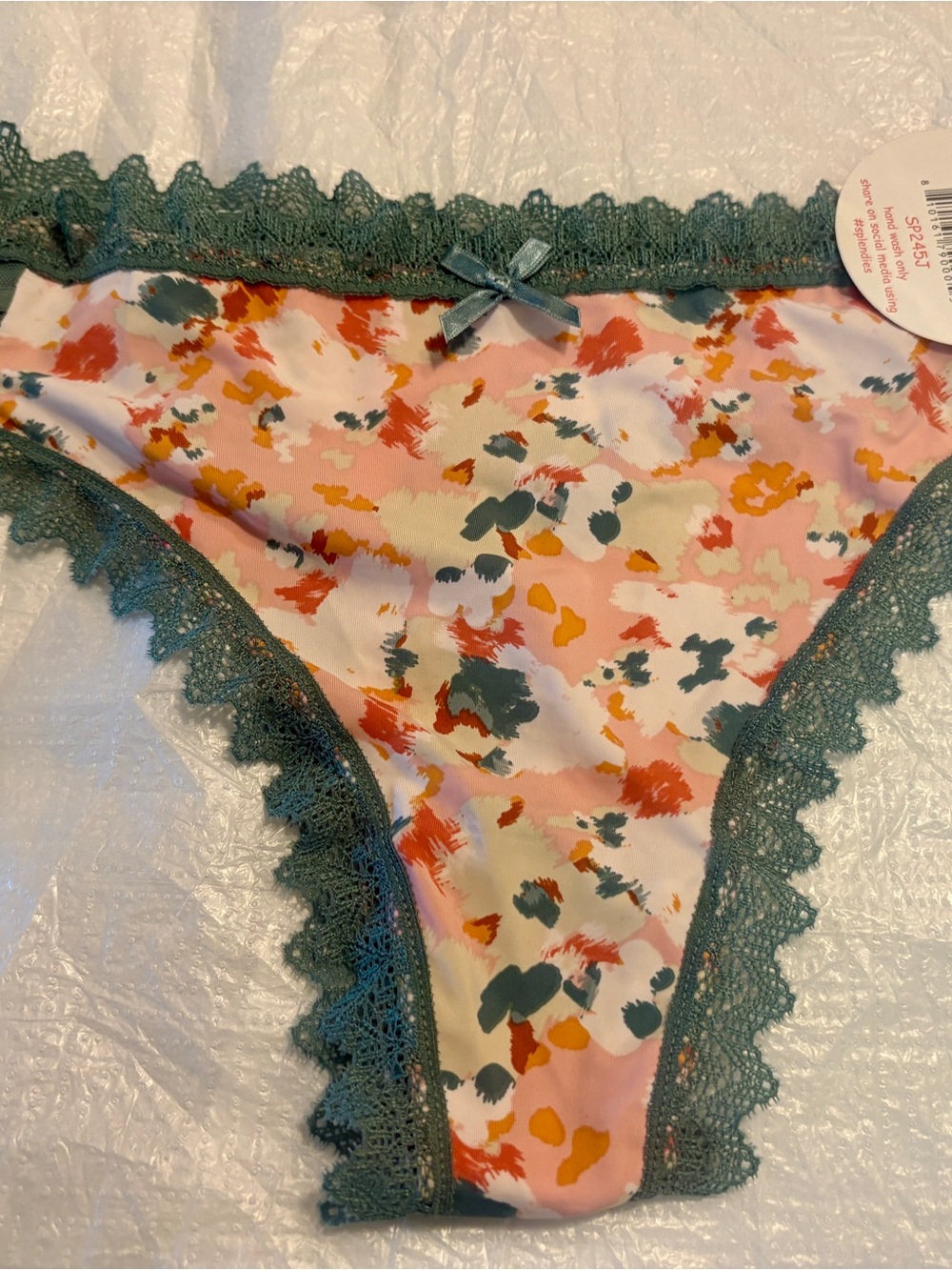 Floral Print Bikini Panty with Teal Lace Trim